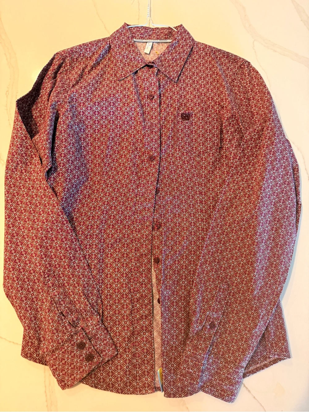 Cinch Women's Burgundy & White Geo Print Button Down Shirt